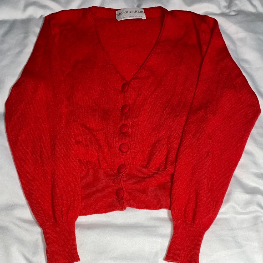Vintage Gio’ Guerrero size S red short-length cardigan-100% fine Lana merino